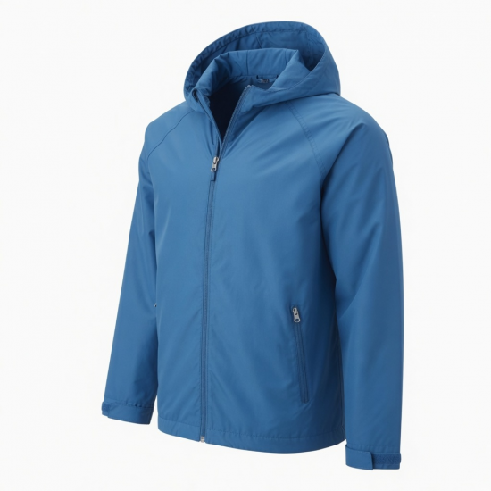 Men's Blue Hooded Polyester Regular Fit Zip Front Shell Jacket