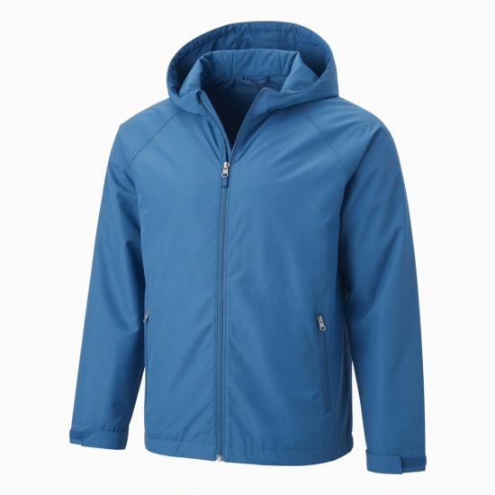 Men's Blue Hooded Polyester Regular Fit Zip Front Shell Jacket