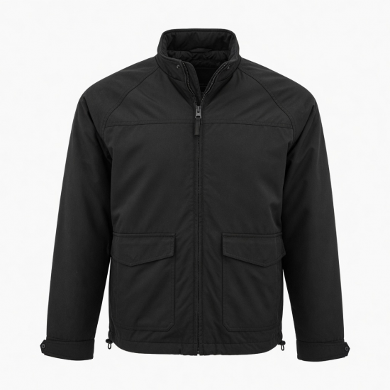 Men's Black Vintage Casual Polyester Regular Fit Zip Front Shell Jacket
