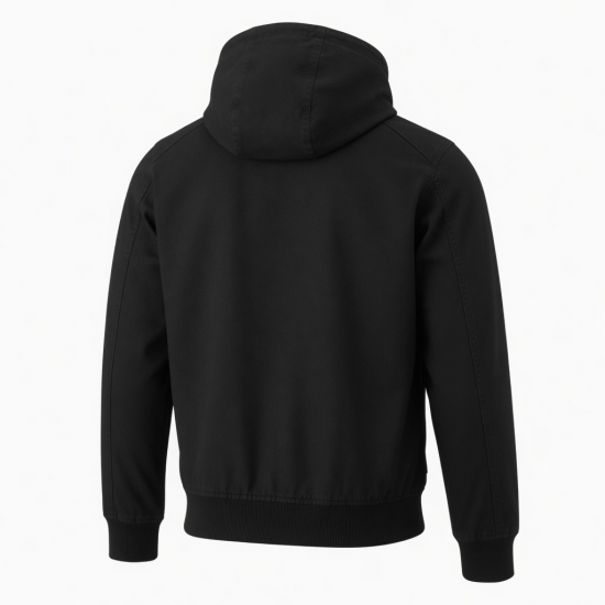 Men's Black Hooded Cotton Workwear Regular Fit Bomber Jacket