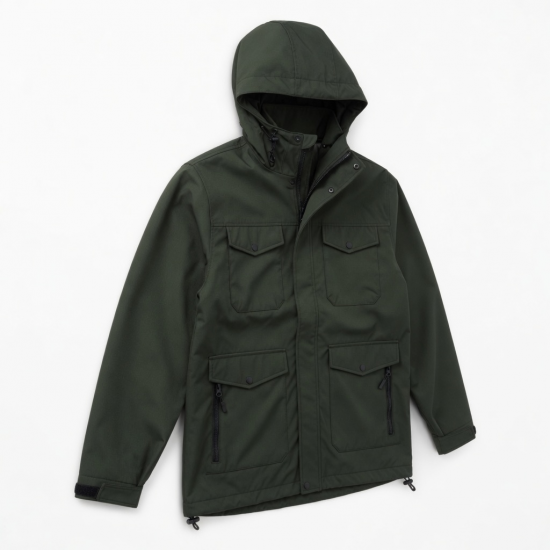 Men's Hooded Waterproof Polyester Outdoor Camping Pockets Softshell Jacket