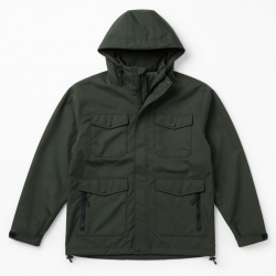 Men's Hooded Waterproof Polyester Outdoor Camping Pockets Softshell Jacket