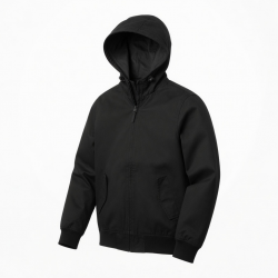Men's Black Hooded Windproof Cotton Casual Regular Fit Bomber Jacket