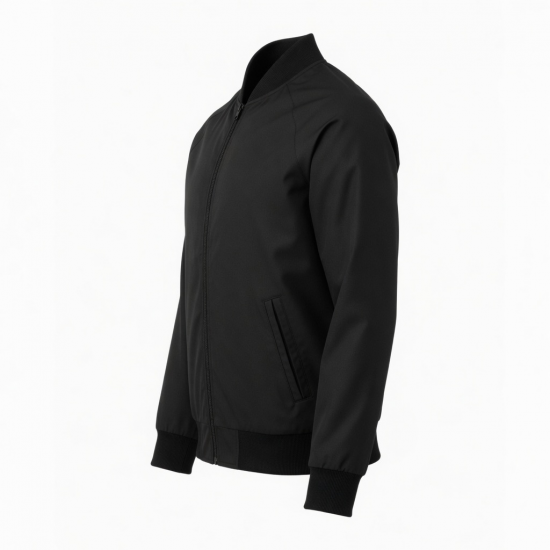 Men's Black Casual Polyester Athletic Sport Zip Front Bomber Jacket