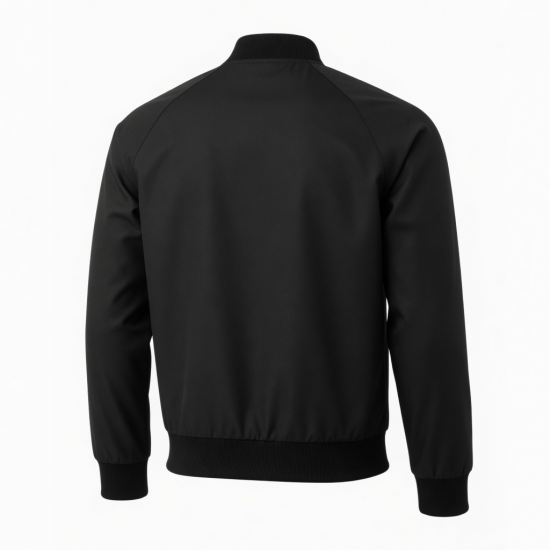 Men's Black Casual Polyester Athletic Sport Zip Front Bomber Jacket