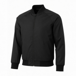 Men's Black Casual Polyester Athletic Sport Zip Front Bomber Jacket