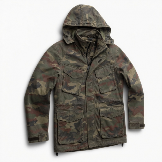 Men's Multicolour Camo Vintage Leather Outdoor Hiking Shell Jacket