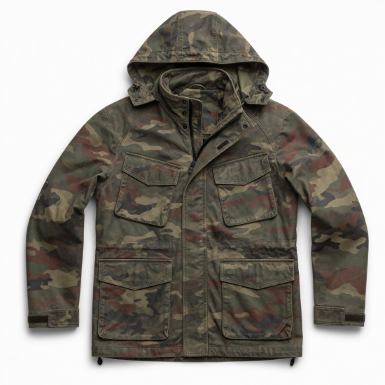Men's Multicolour Camo Vintage Leather Outdoor Hiking Shell Jacket