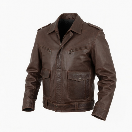Men's Brown Vintage Casual Leather Performance Zip Front Motorcycle Jacket