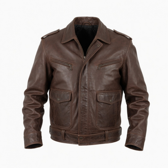Men's Brown Vintage Casual Leather Performance Zip Front Motorcycle Jacket