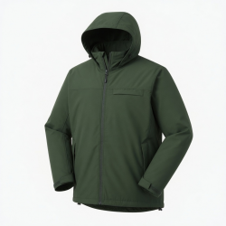 Men's Green Hooded Regular Fit Shell Jacket