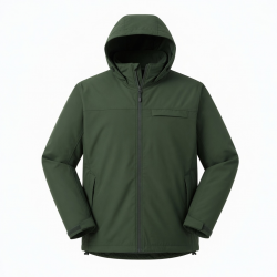 Men's Green Hooded Regular Fit Shell Jacket