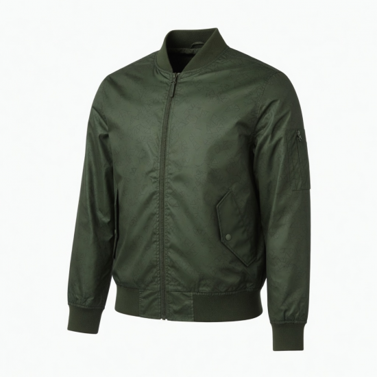 Men's Green Waterproof Printed Polyester Regular Fit Bomber Jacket