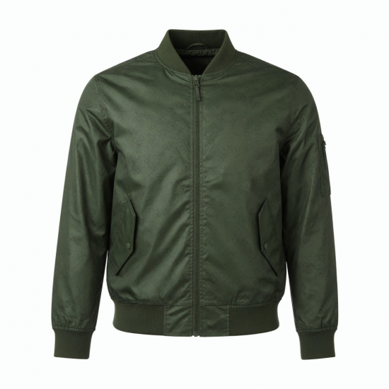 Men's Green Waterproof Printed Polyester Regular Fit Bomber Jacket