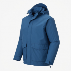 Men's Blue Hooded Waterproof Polyester Outdoor Casual Softshell Jacket
