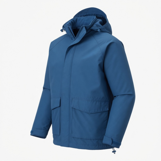 Men's Blue Hooded Waterproof Polyester Outdoor Casual Softshell Jacket
