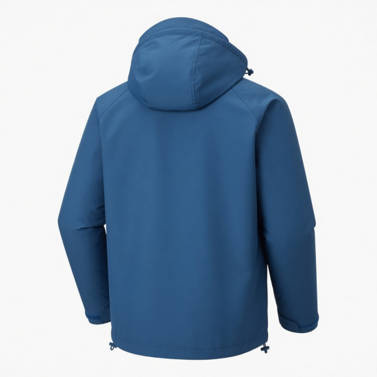 Men's Blue Hooded Waterproof Polyester Outdoor Casual Softshell Jacket