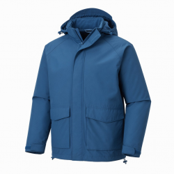 Men's Blue Hooded Waterproof Polyester Outdoor Casual Softshell Jacket