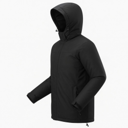 Men's Black Hooded Insulated Polyester Outdoor Performance Shell Jacket