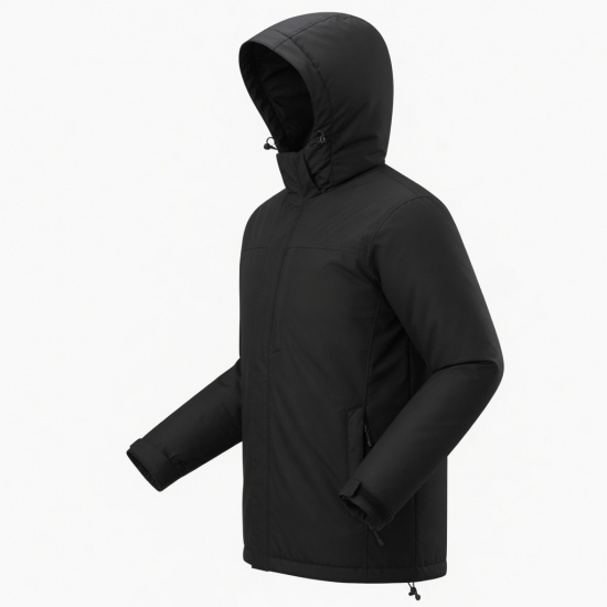 Men's Black Hooded Insulated Polyester Outdoor Performance Shell Jacket