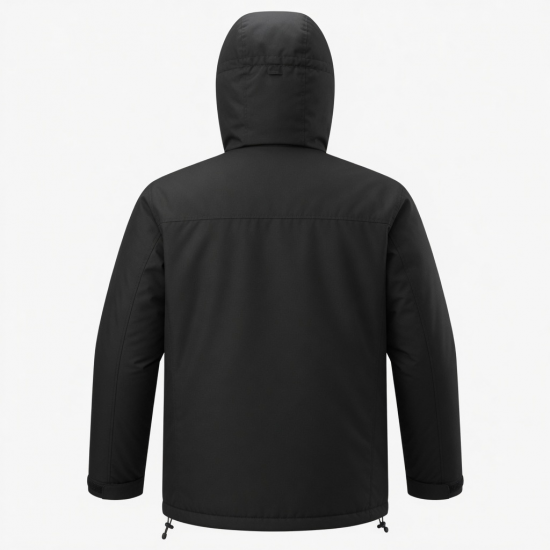 Men's Black Hooded Insulated Polyester Outdoor Performance Shell Jacket