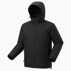 Men's Black Hooded Insulated Polyester Outdoor Performance Shell Jacket