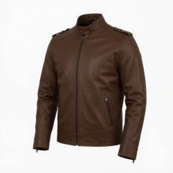 Men's Brown Regular Fit Zip Front Leather Jacket