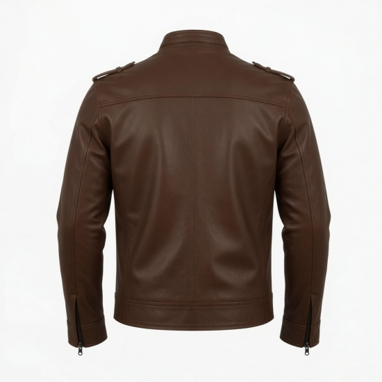 Men's Brown Regular Fit Zip Front Leather Jacket