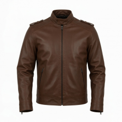 Men's Brown Regular Fit Zip Front Leather Jacket