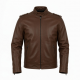 Men's Brown Regular Fit Zip Front Leather Jacket