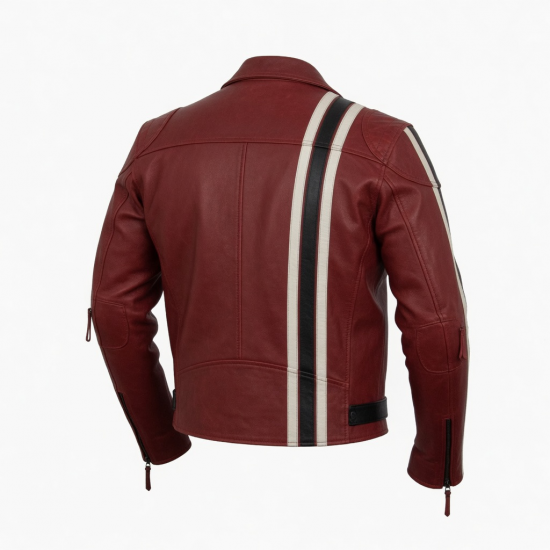 Men's Red Striped Vintage Leather Performance Racing Motorcycle Jacket