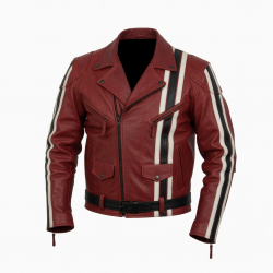 Men's Red Striped Vintage Leather Performance Racing Motorcycle Jacket
