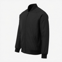 Men's Black Casual Polyester Hiking Travel Zip Front Bomber Jacket
