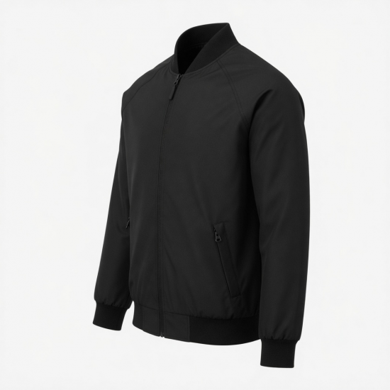 Men's Black Casual Polyester Hiking Travel Zip Front Bomber Jacket