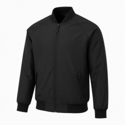 Men's Black Casual Polyester Hiking Travel Zip Front Bomber Jacket
