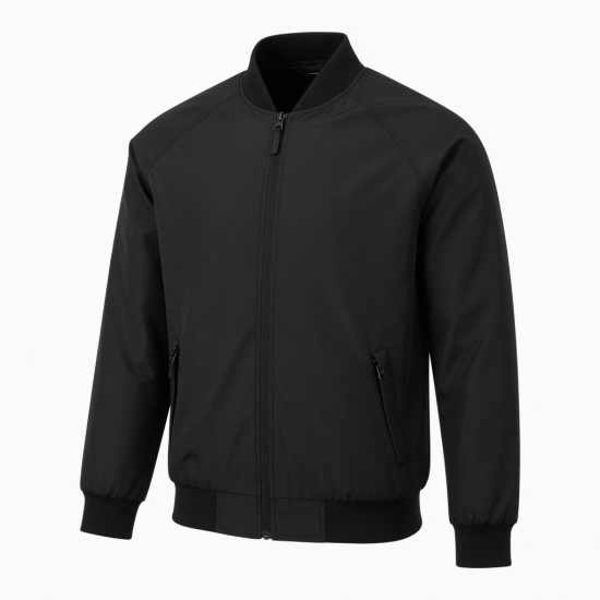 Men's Black Casual Polyester Hiking Travel Zip Front Bomber Jacket