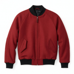 Men's Red Vintage Classic Wool Travel Performance Bomber Jacket