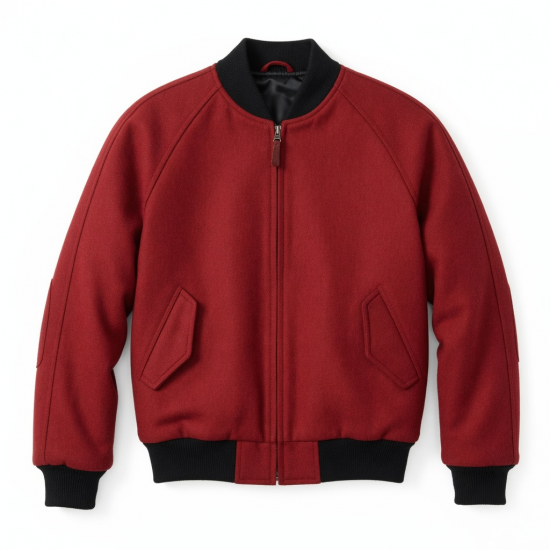 Men's Red Vintage Classic Wool Travel Performance Bomber Jacket