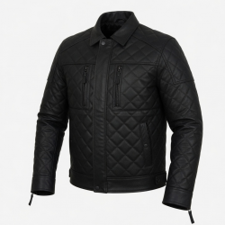 Men's Black Quilted Waterproof Leather Travel Motorcycle Jacket