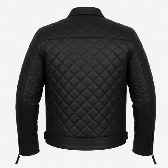 Men's Black Quilted Waterproof Leather Travel Motorcycle Jacket