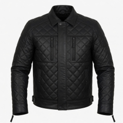 Men's Black Quilted Waterproof Leather Travel Motorcycle Jacket