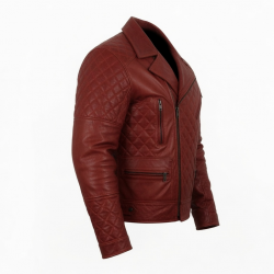 Men's Red Quilted Vintage Leather Travel Performance Motorcycle Jacket