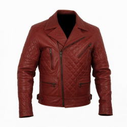 Men's Red Quilted Vintage Leather Travel Performance Motorcycle Jacket